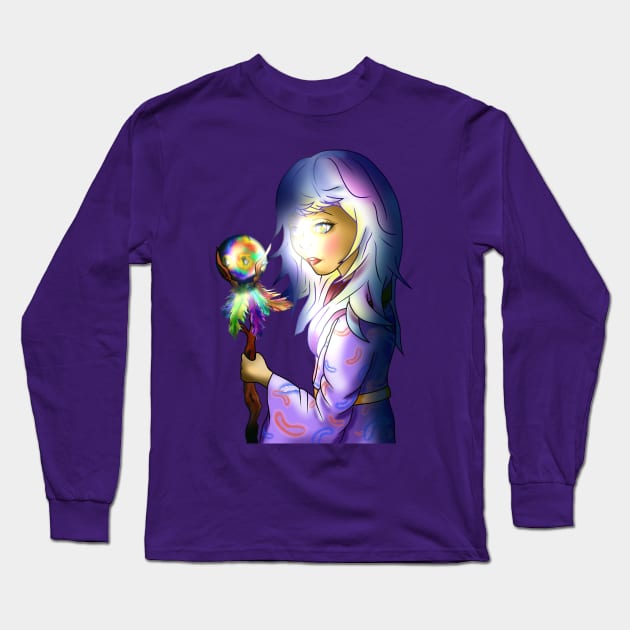 Sorcerer with glowing d100 orb on a quarterstaff Long Sleeve T-Shirt by cuisinecat